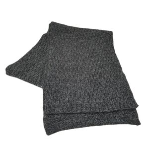 Wool 15% Acrylic Blend Cable Knit Scarf Black Gray Heavy Weight Unisex 10" X 64"